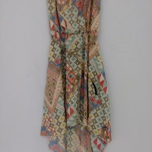 Strapless, belted high-low dress